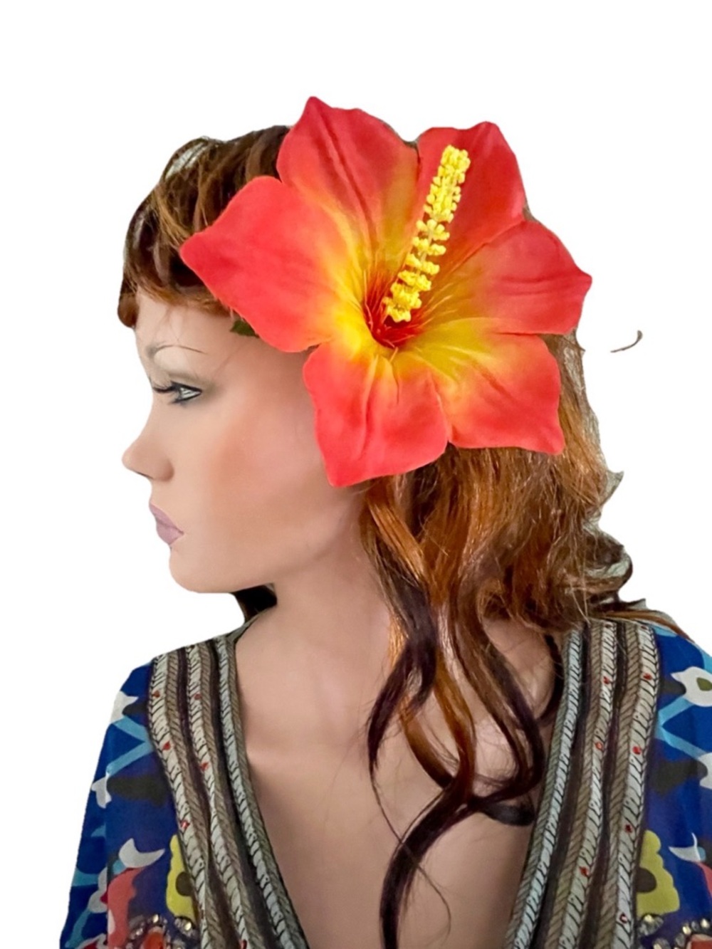 Orange HIBISCUS Tropical HAIR PIN Rockabilly VLV Pinup Style